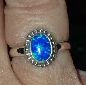 New Sterling silver blue fire opal ring Size 7